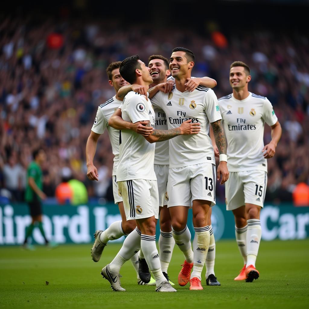 Cristiano Ronaldo celebrating a goal with teammates