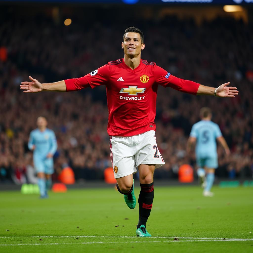 Cristiano Ronaldo ăn mừng bàn thắng trong màu áo Manchester United