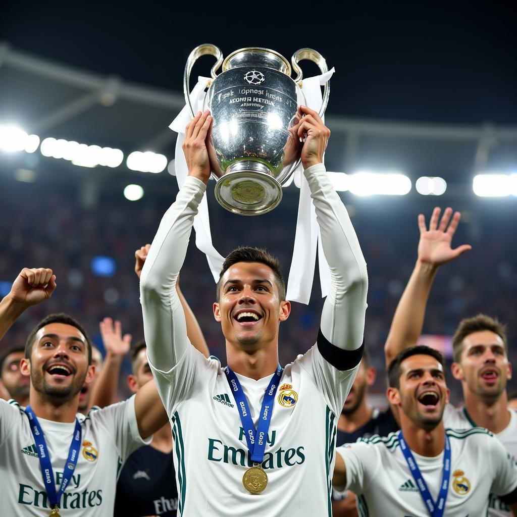 Cristiano Ronaldo nâng cao chiếc cúp Champions League