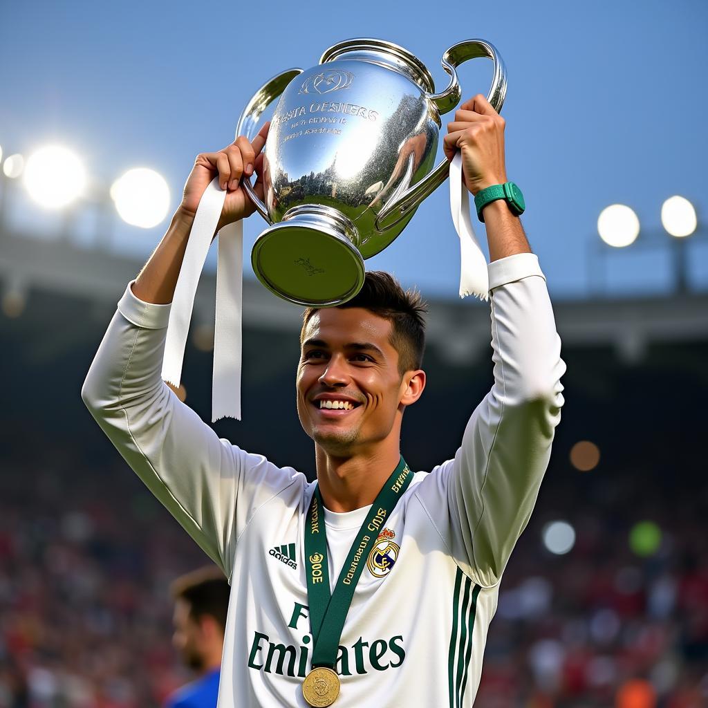 Cristiano Ronaldo nâng cao chiếc cúp vô địch Champions League