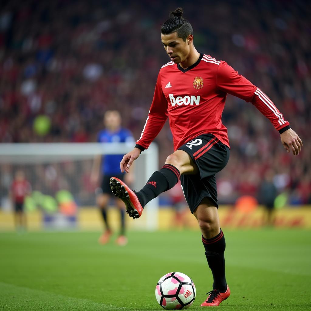 Cristiano Ronaldo thực hiện cú sút FK Decic