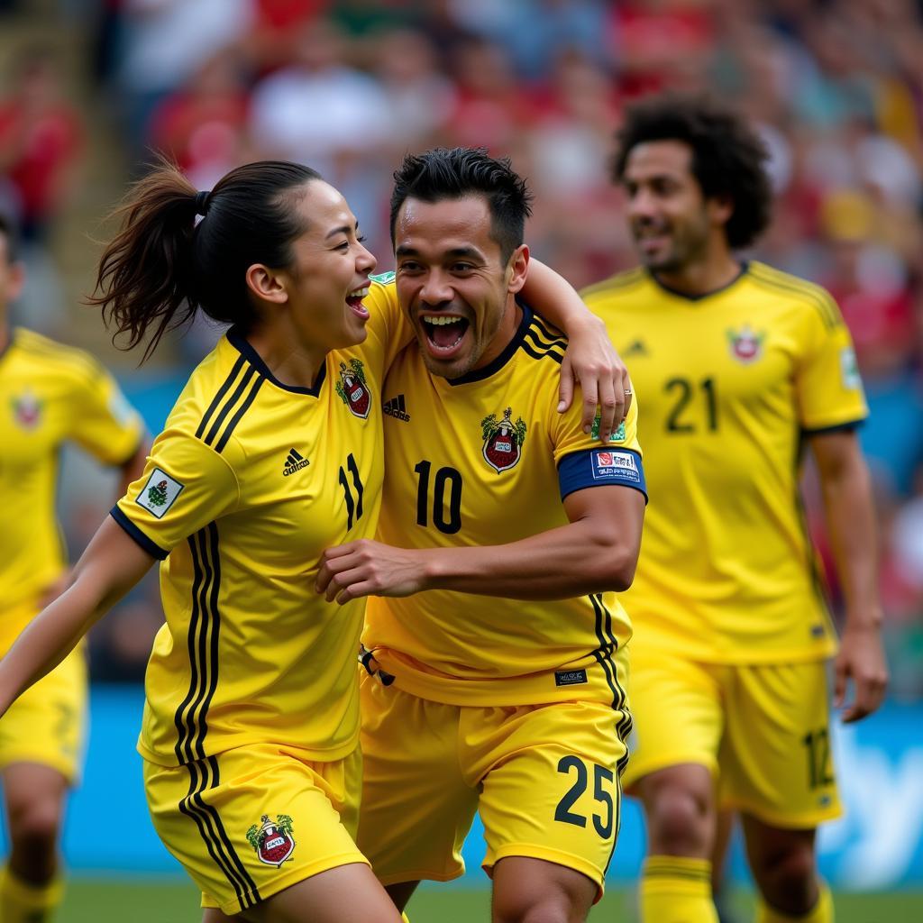 Cuauhtemoc Blanco celebrates a goal with his teammates