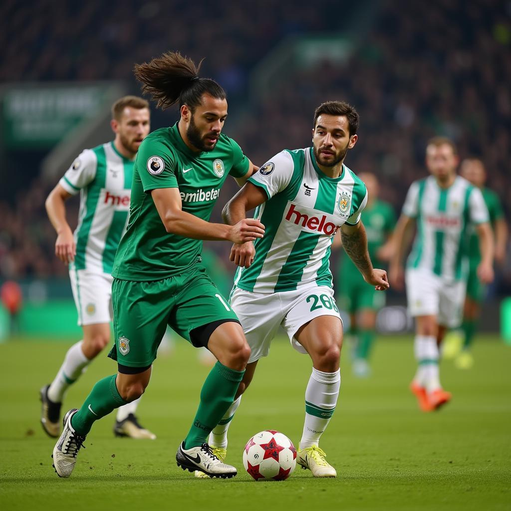 Current AS Saint-Étienne players in action during a match