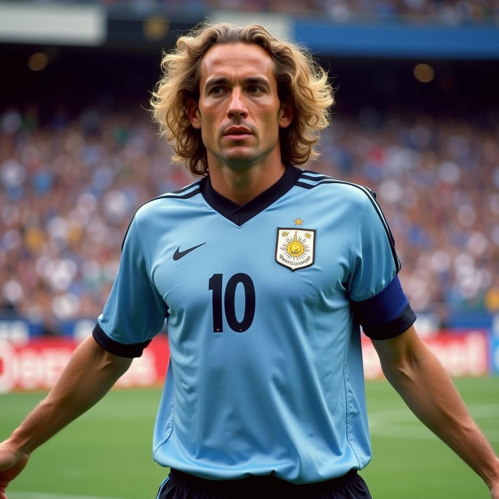 Diego Forlán khoác áo số 10 cho đội tuyển Uruguay