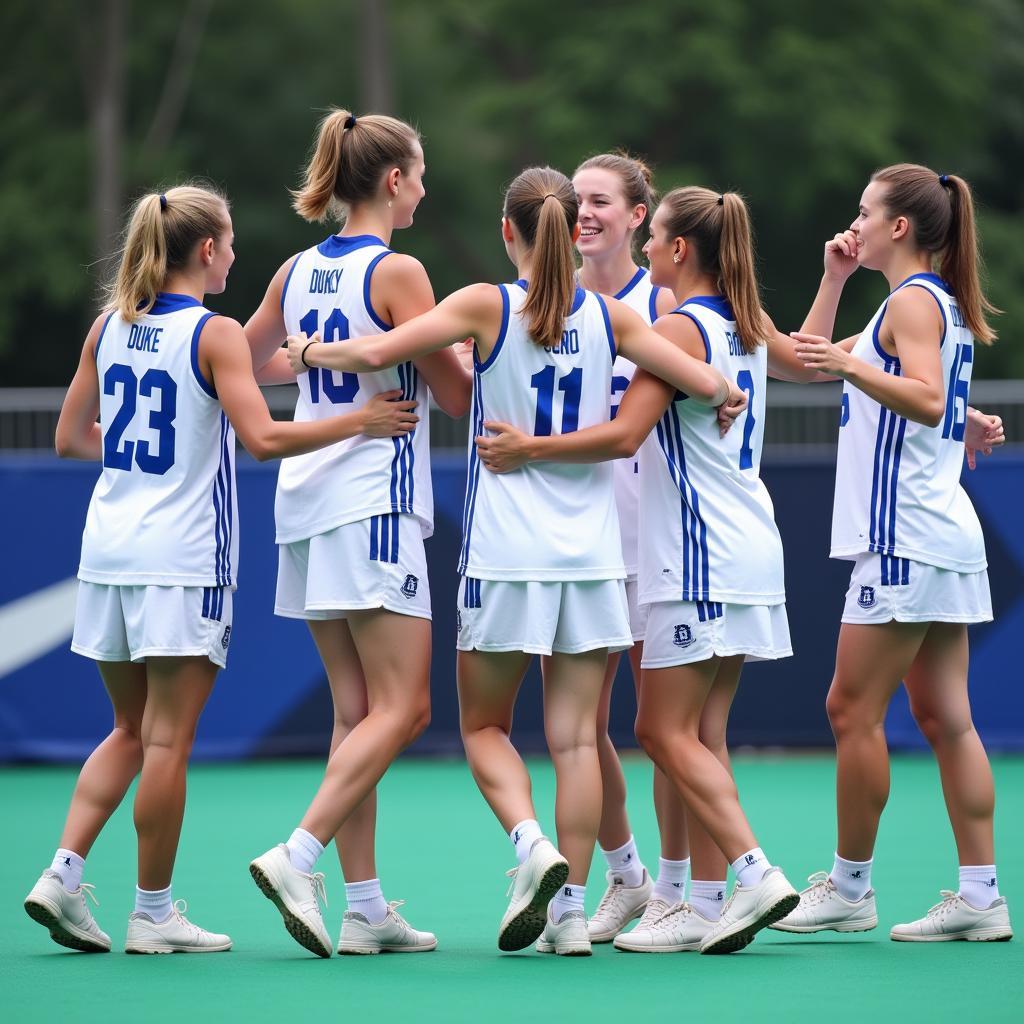 Hình ảnh các cầu thủ Duke Lacrosse thể hiện tinh thần đoàn kết