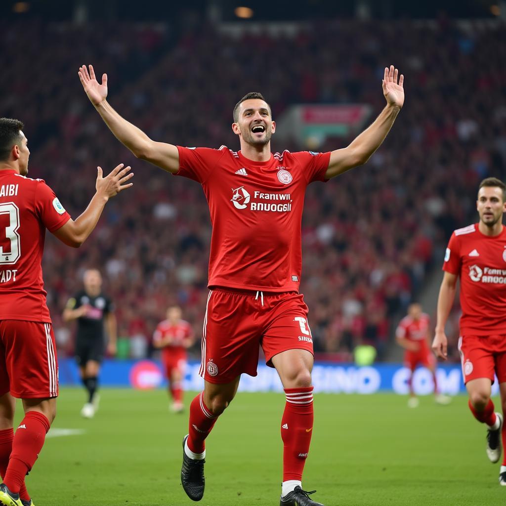 Dushan Nikolovski celebrating a goal for Rabotnicki