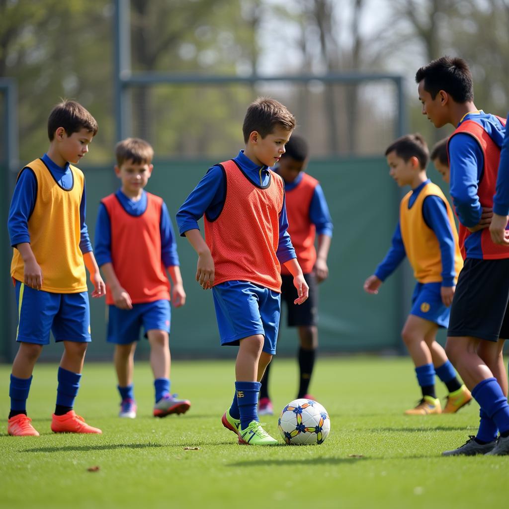 Young, aspiring footballers training rigorously at the Fabra Boca academy, honing their skills and dreaming of representing the legendary club on the world stage.