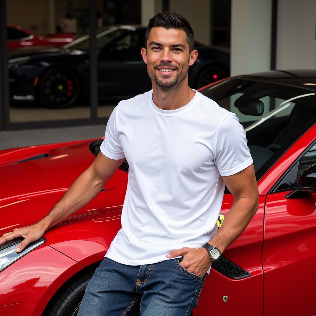 Cristiano Ronaldo bên cạnh chiếc Ferrari của mình