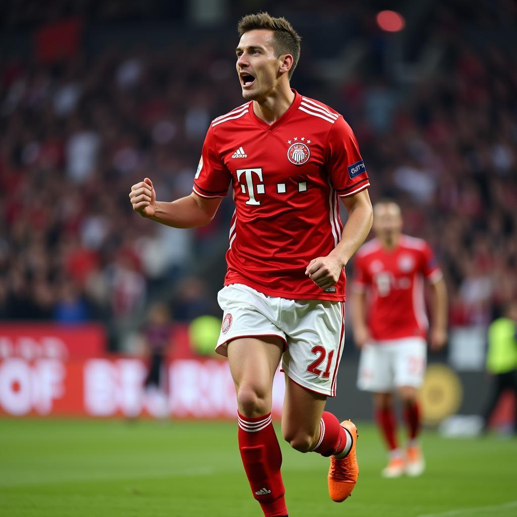 Florian Wirtz celebrating a goal for Bayer Leverkusen