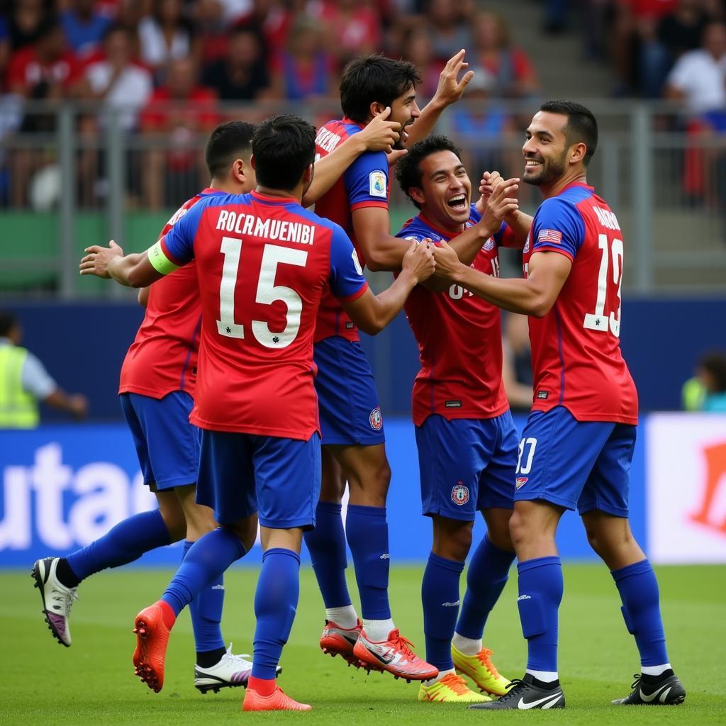 Francisco Arancibia celebrating a goal with his teammates