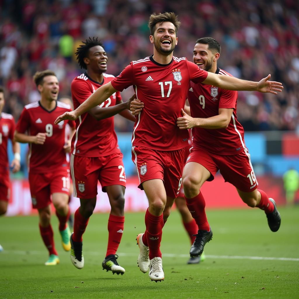 Gabrijel Vidovic celebrating a goal with his teammates