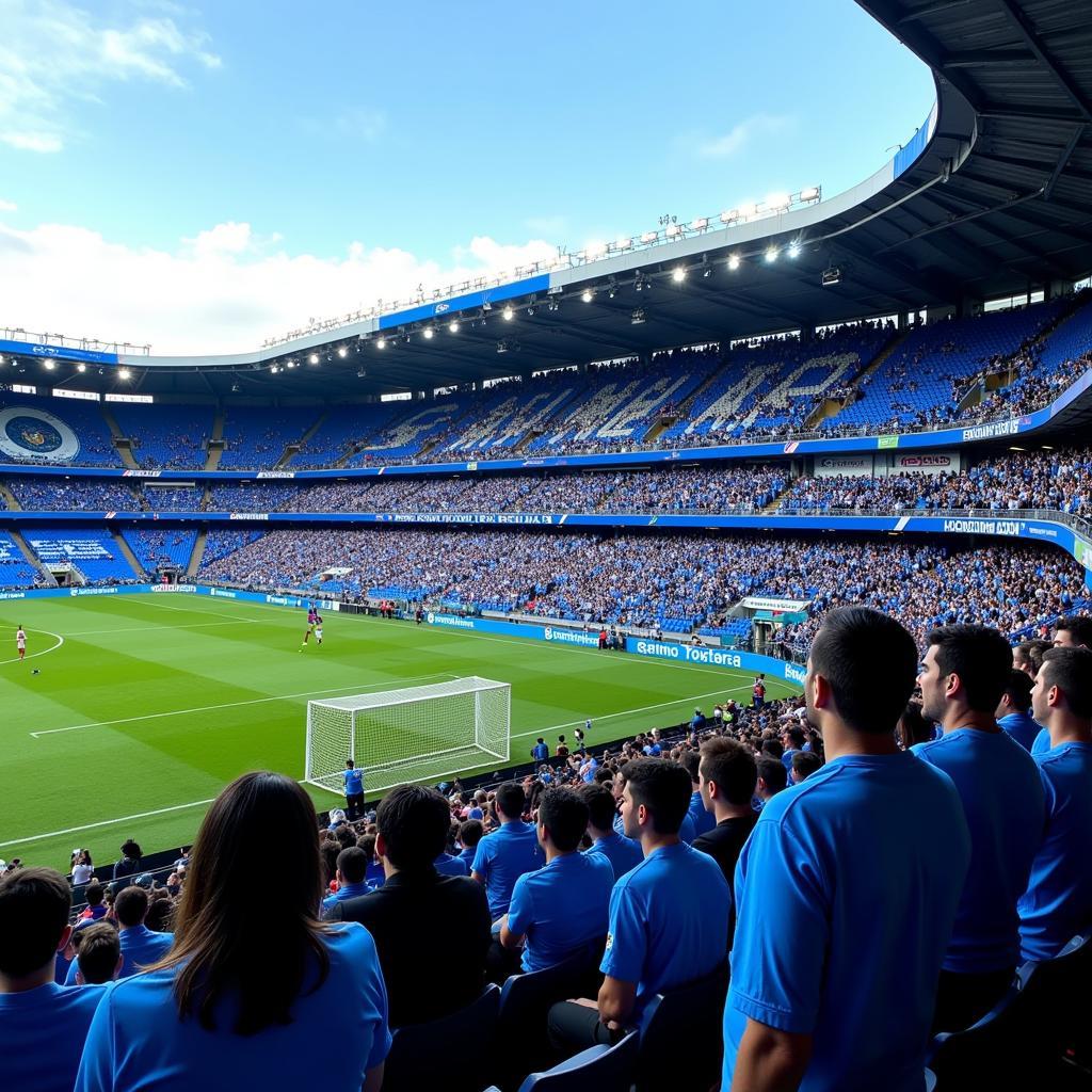 Gremio fans in a sea of blue, black, and white