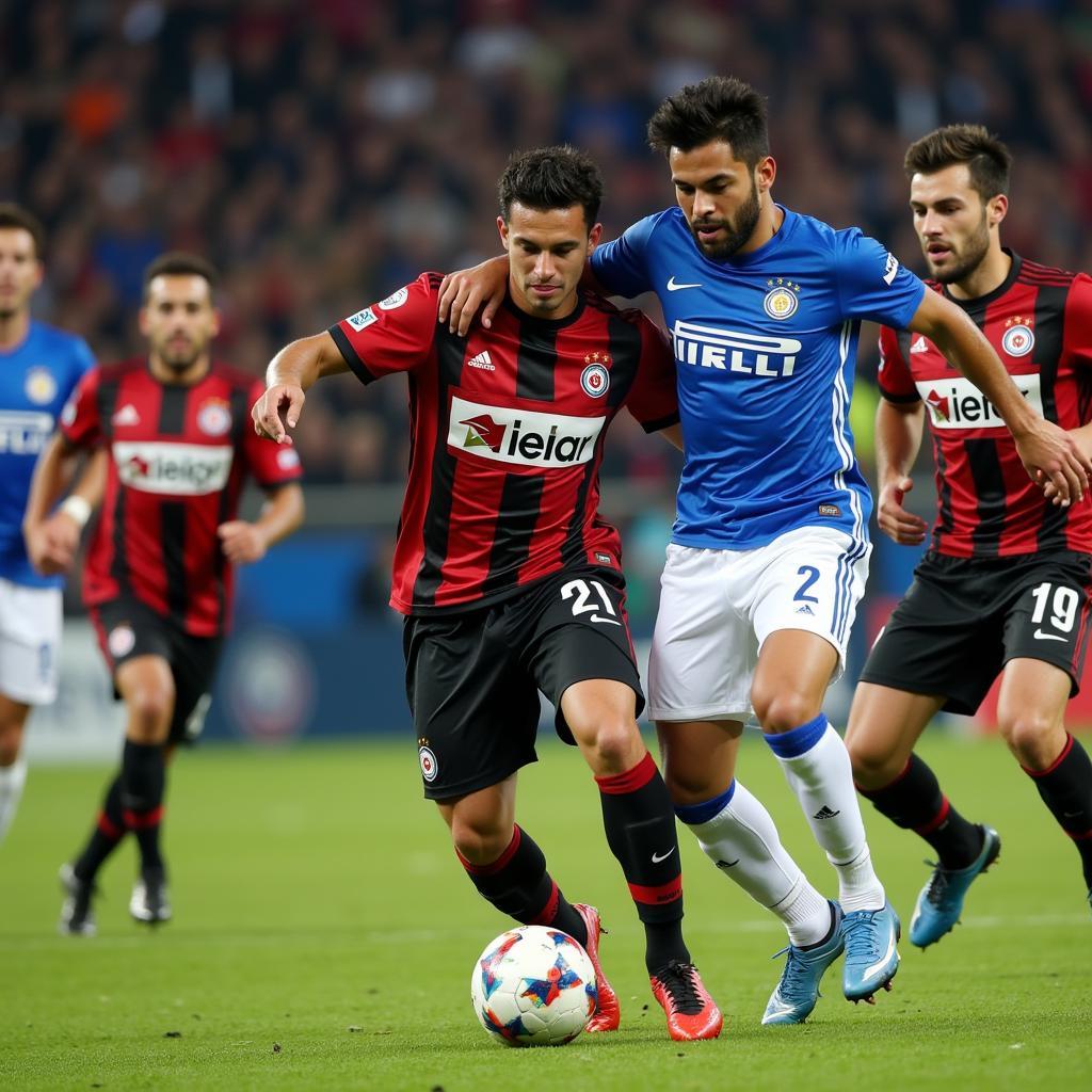 Intense action during a Gre-Nal derby between Gremio and Internacional