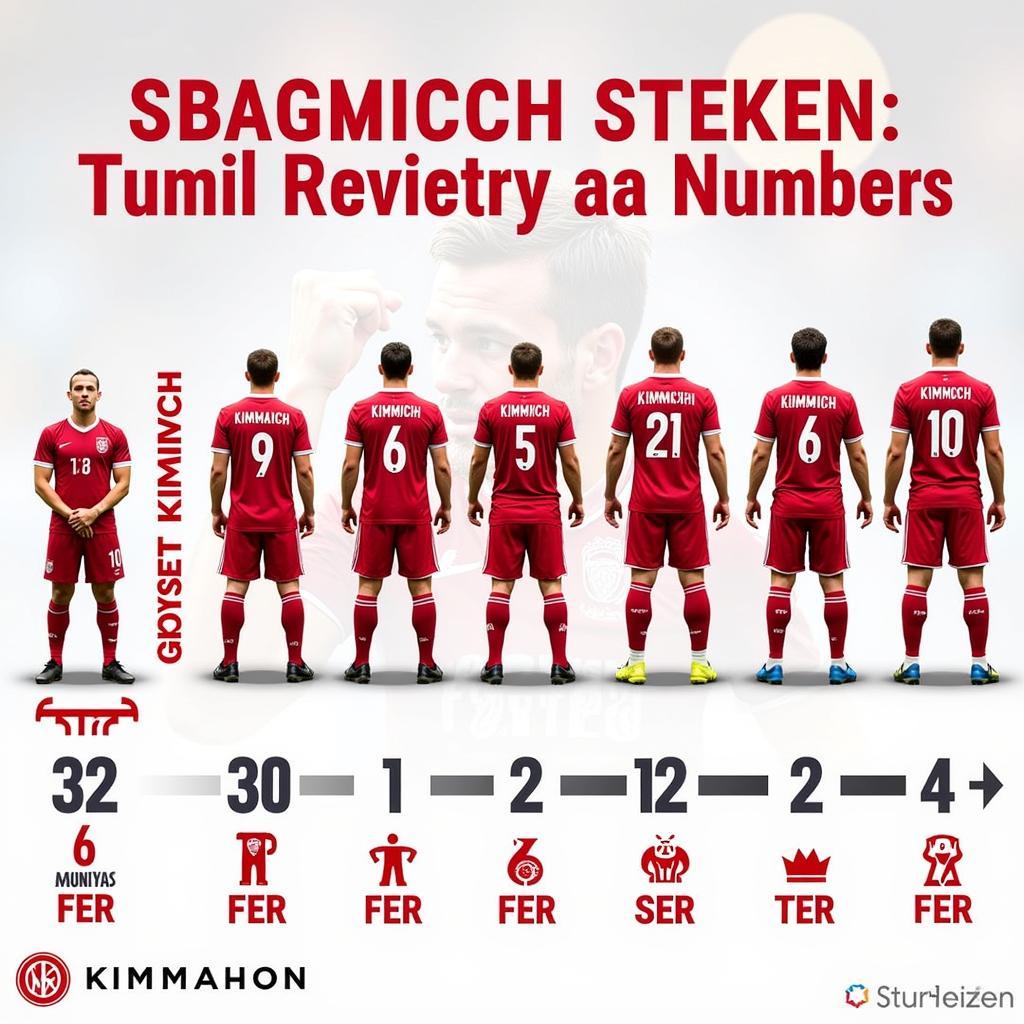 The evolution of Kimmich's kit numbers throughout his career, from his early days wearing number 32 to his current iconic number 6.