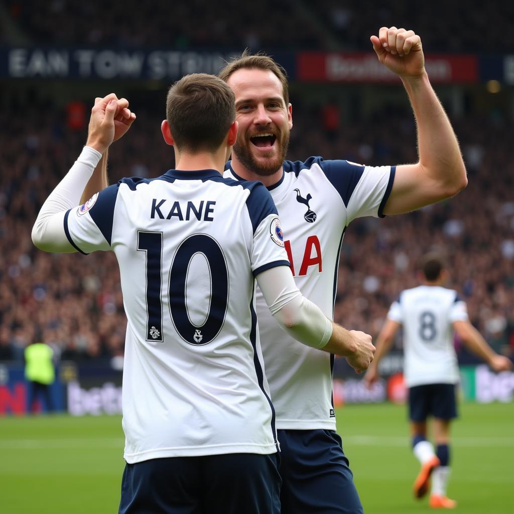 Harry Kane celebrates a goal in his number 10 jersey