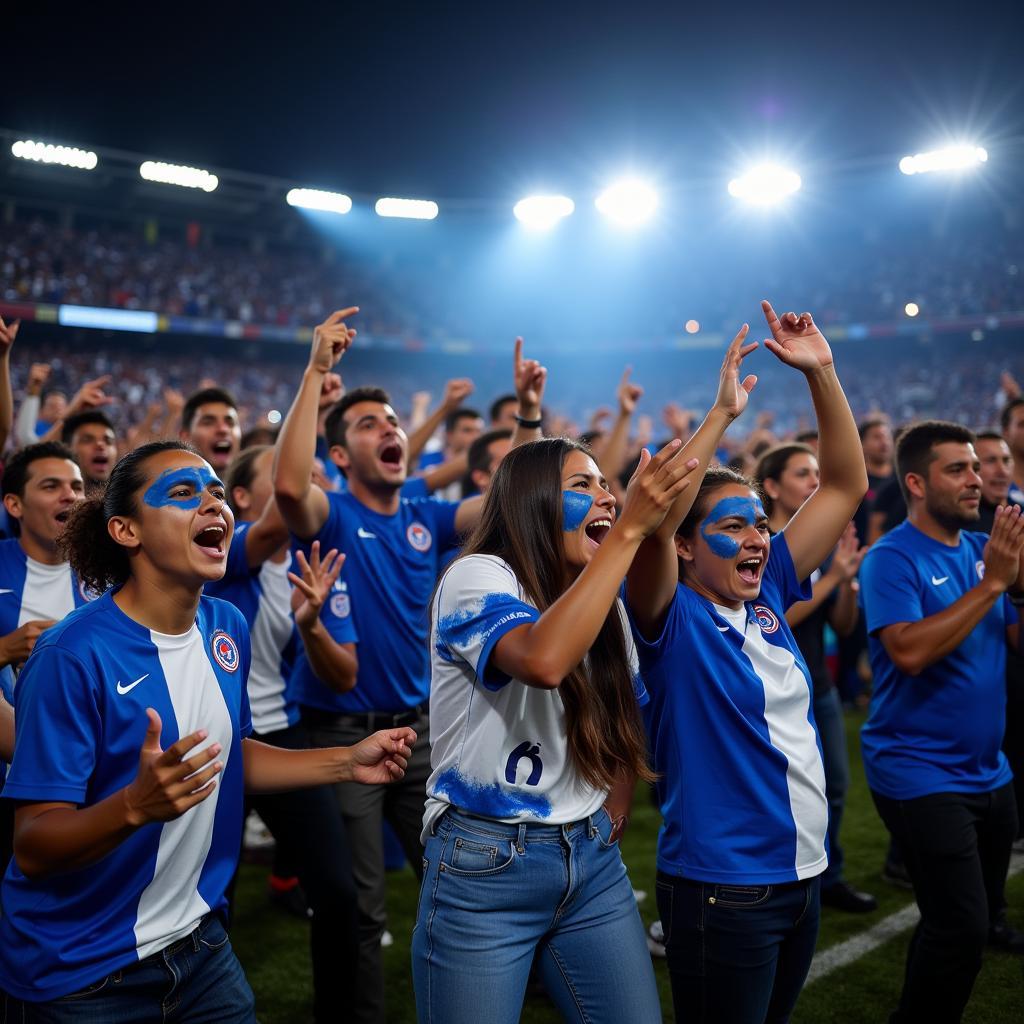 Honduran fans celebrating a football victory in a stadium