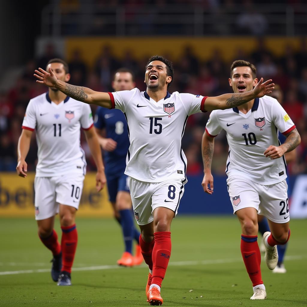 Hugo Perez celebrating a goal with teammates