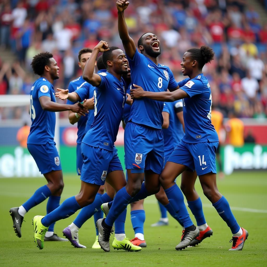 Igoh Ogbu celebrates a goal with his teammates