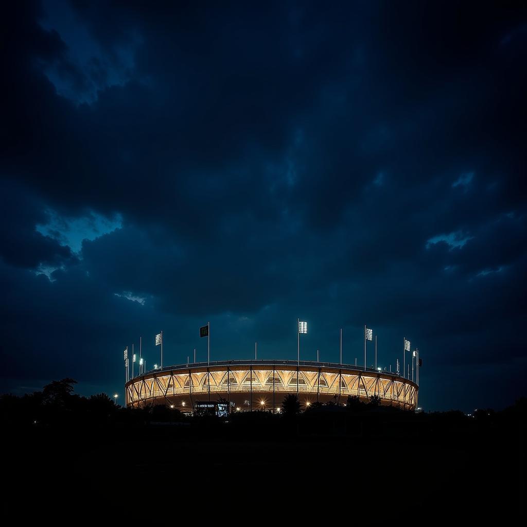 Jamaica National Stadium Night View: A stunning night view of the stadium illuminated, highlighting its architectural beauty and vibrant ambiance.