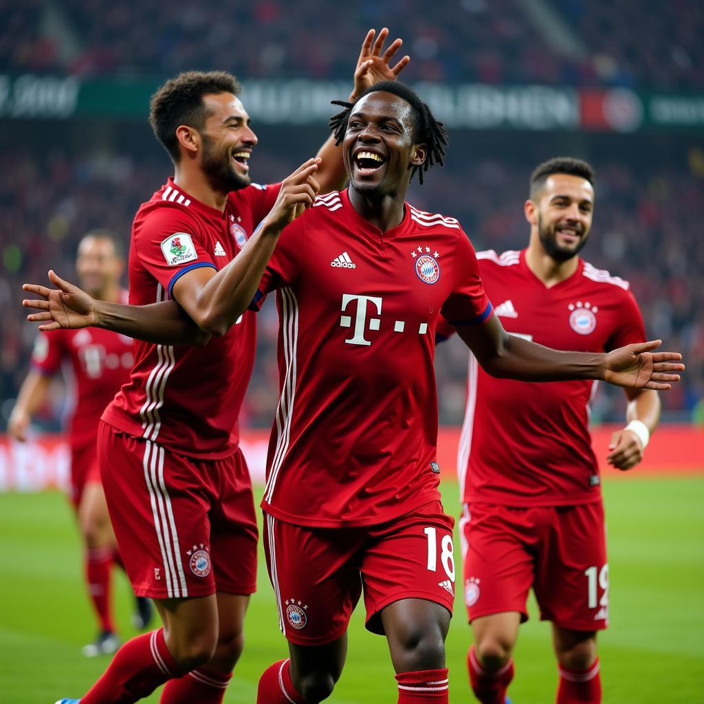 Jamal Musiala celebrating a goal for Bayern Munich