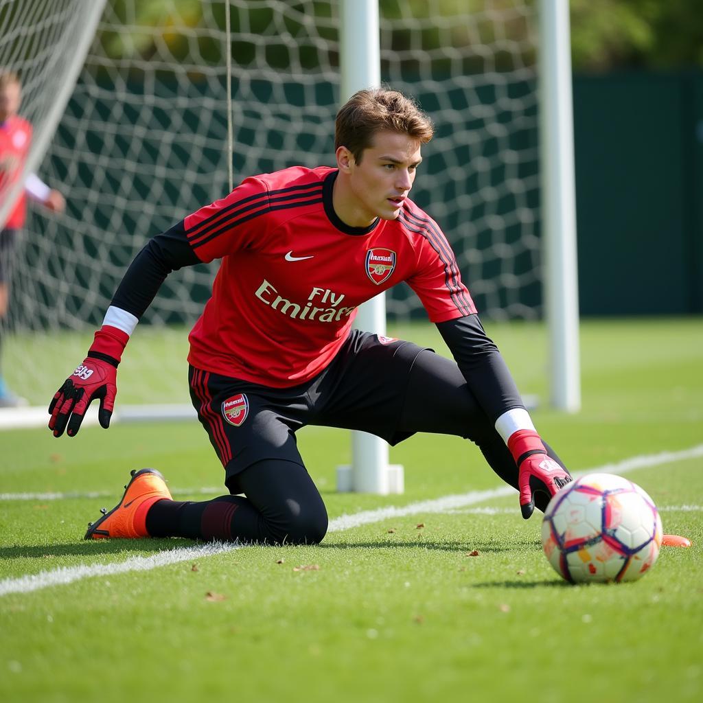 James Hillson trong buổi tập luyện cùng Arsenal