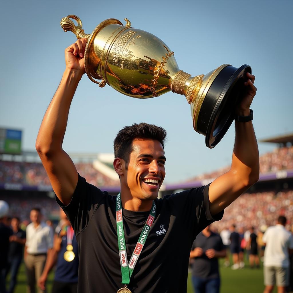 João Cancelo proudly lifts a trophy, symbolizing his success and ambition