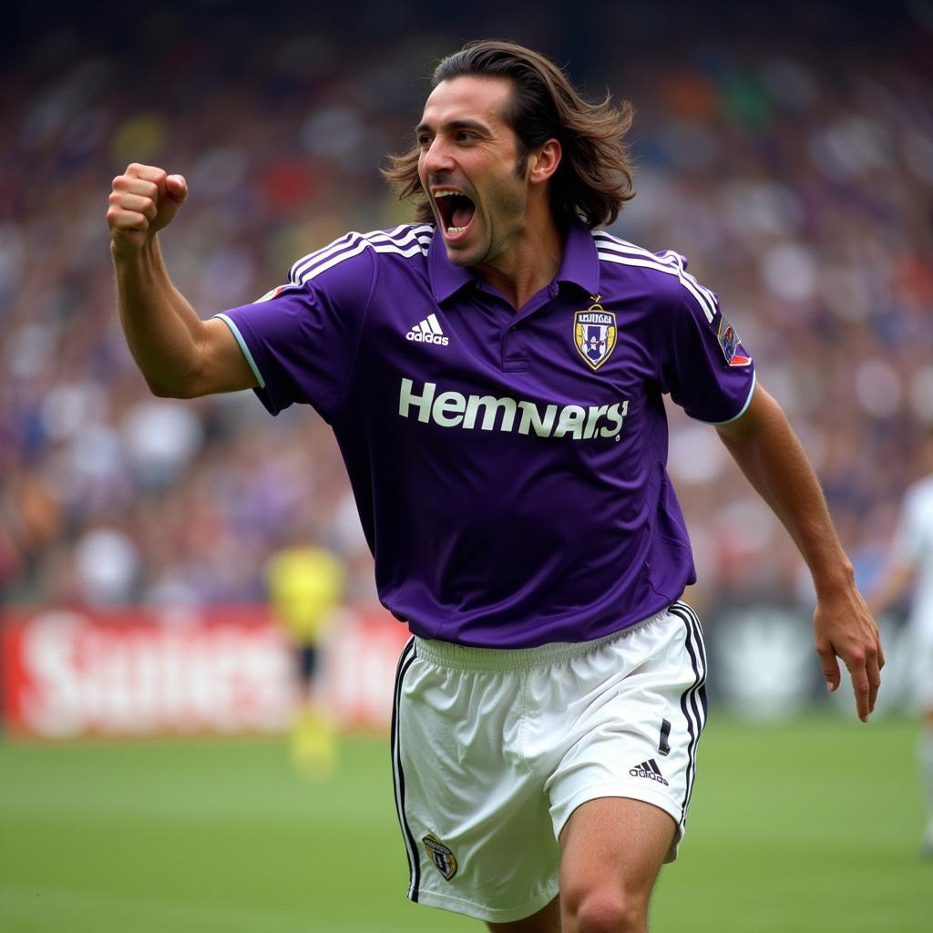 Joaquín Batistuta ăn mừng bàn thắng trong màu áo Fiorentina