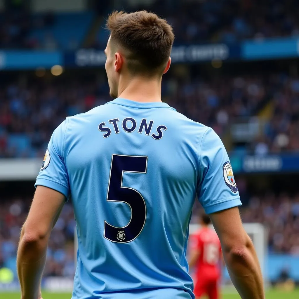 John Stones khoác áo số 5 trong màu áo Manchester City