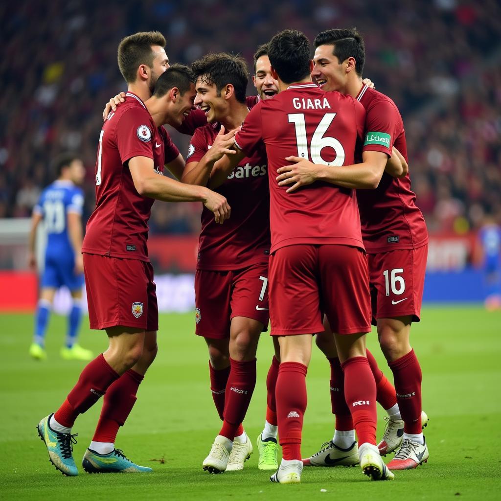 José Luis Gayà celebrating a goal with teammates