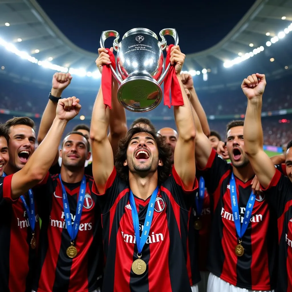 Kaka celebrating a Champions League victory with his AC Milan teammates