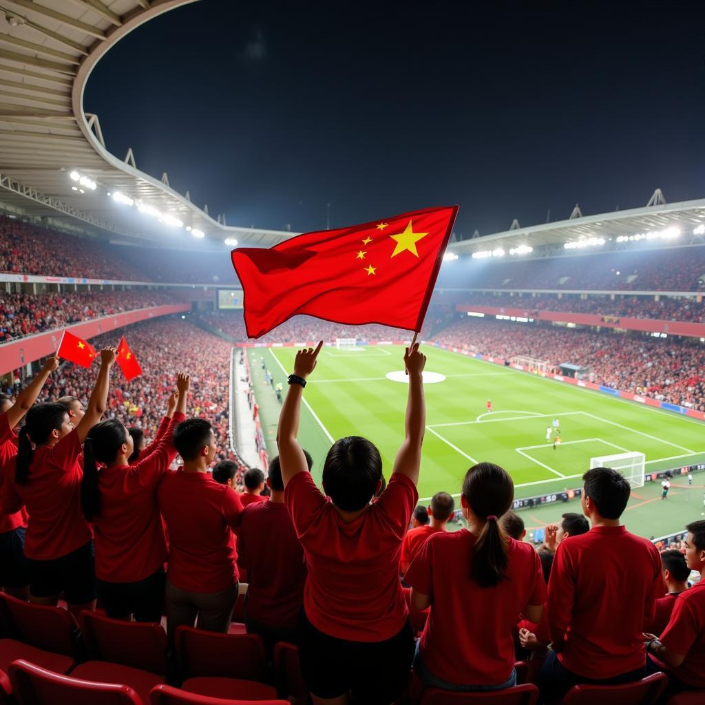 Cổ động viên cuồng nhiệt trên khán đài china stadium