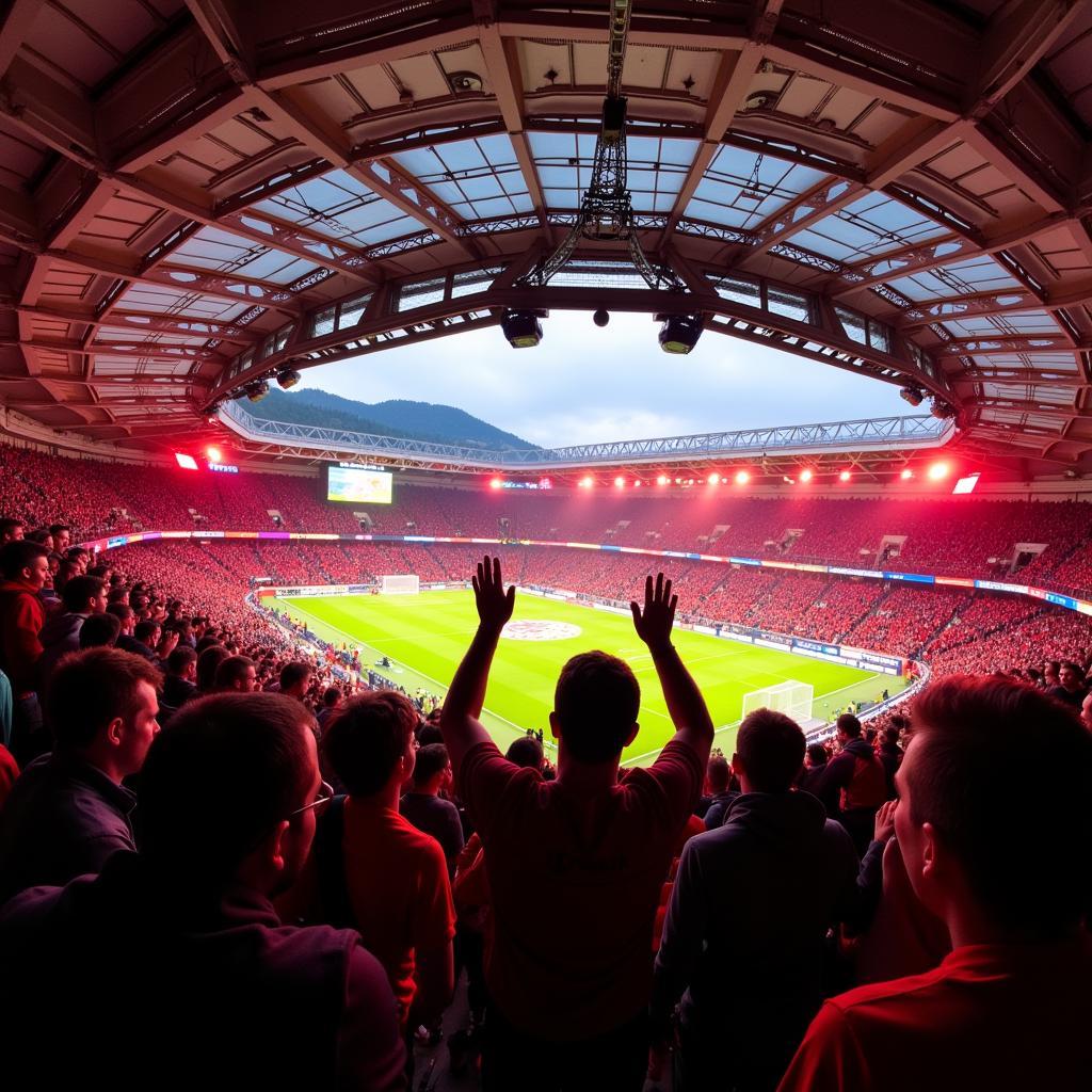 Cổ động viên cuồng nhiệt trên khán đài sân Salzburg Red Bull Arena