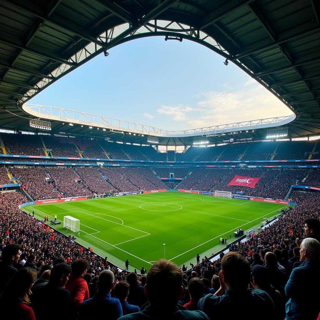 Bên trong sân vận động Stade Océane với khán đài chật kín khán giả