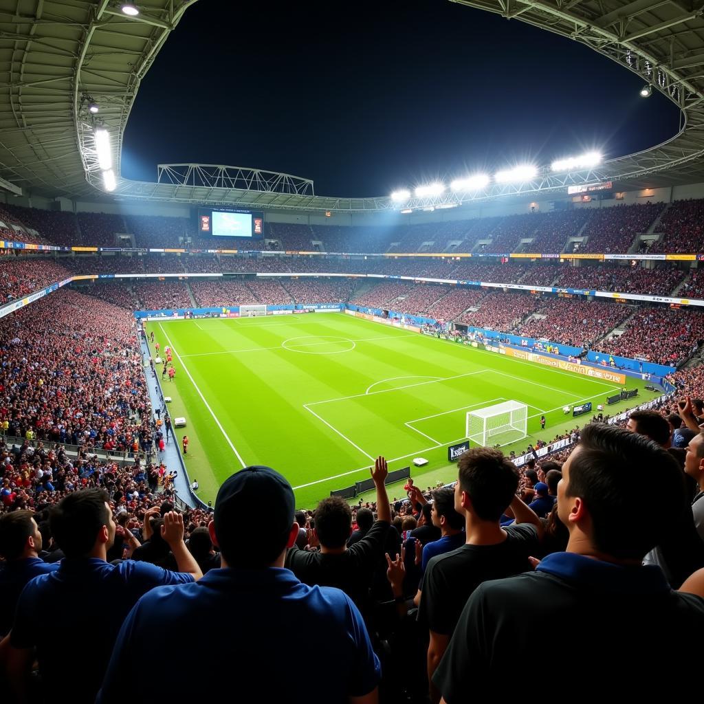 Không khí cuồng nhiệt trên khán đài sân vận động Tigres Stadium trong một trận đấu bóng đá.