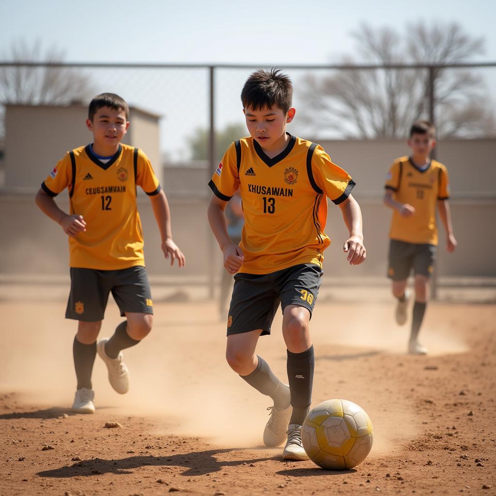 Khusanov training with his teammates