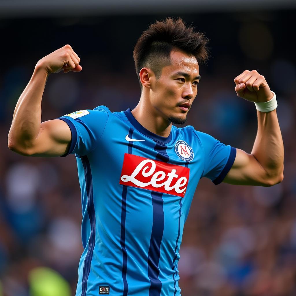 Kim Min-Jae khoe cơ bắp cuồn cuộn trong màu áo Napoli