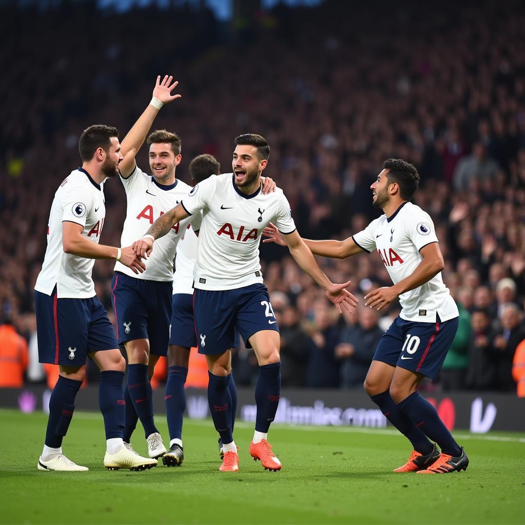 Kovacic và Son Heung-min ăn mừng bàn thắng