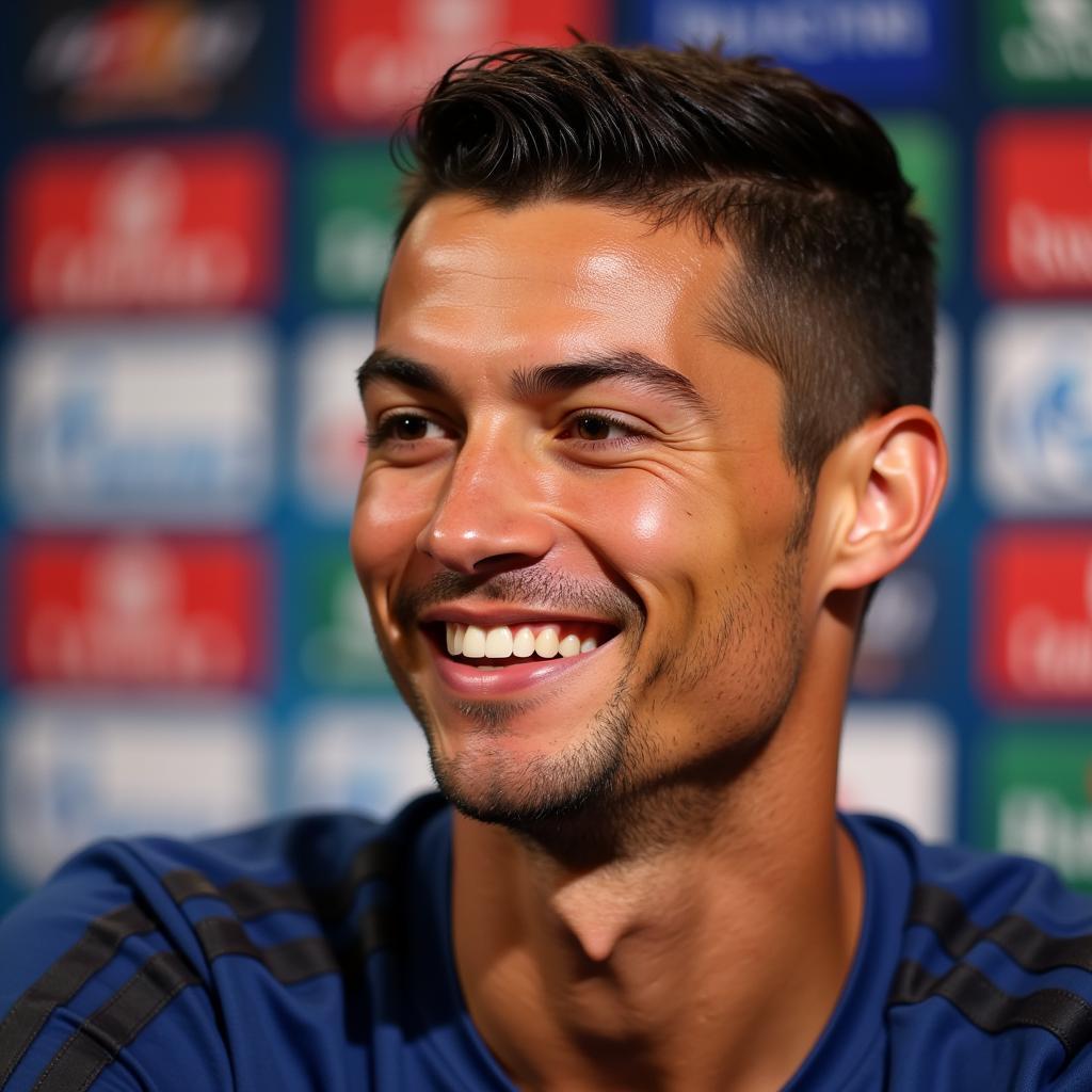 Cristiano Ronaldo cười tươi trong lúc phỏng vấn