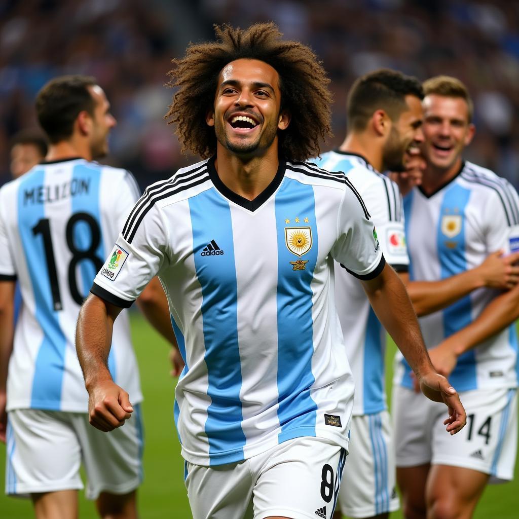 Lautaro Di Lollo ăn mừng cùng đồng đội tại Đội tuyển Argentina