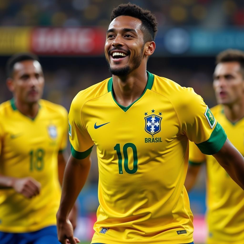 Lázaro Vinicius celebrates a goal for Brazil