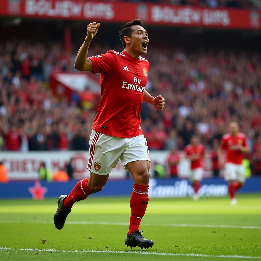 Leo Brian Kokubo ăn mừng bàn thắng trong màu áo Benfica