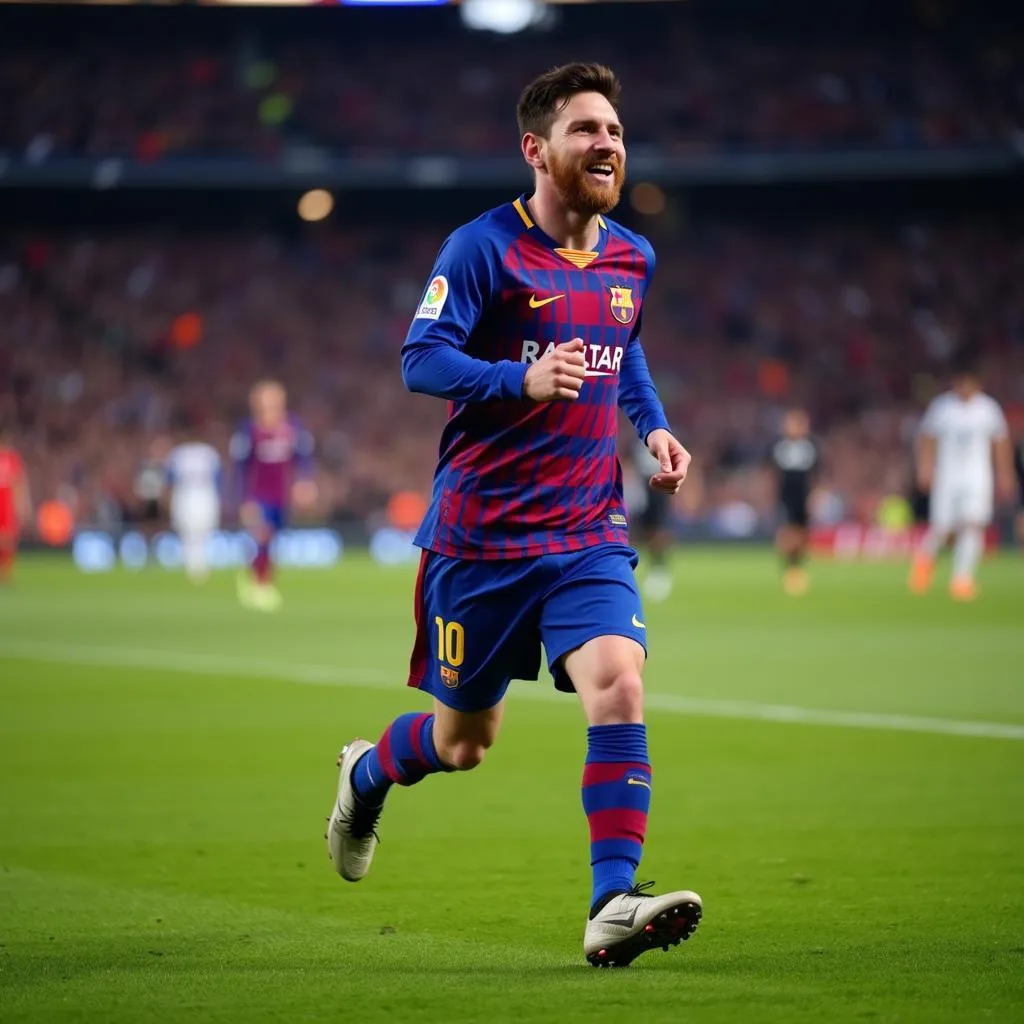 Lionel Messi ăn mừng bàn thắng trong màu áo Barcelona