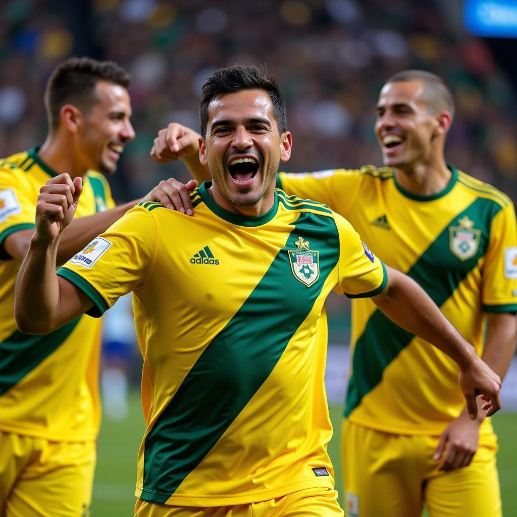 Lisandro Martinez celebrates a goal with Defensa y Justicia teammates