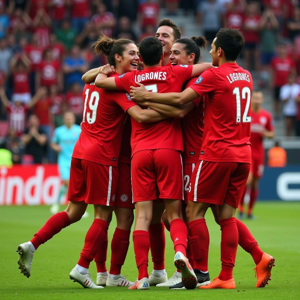 Logrones FC players celebrating a goal