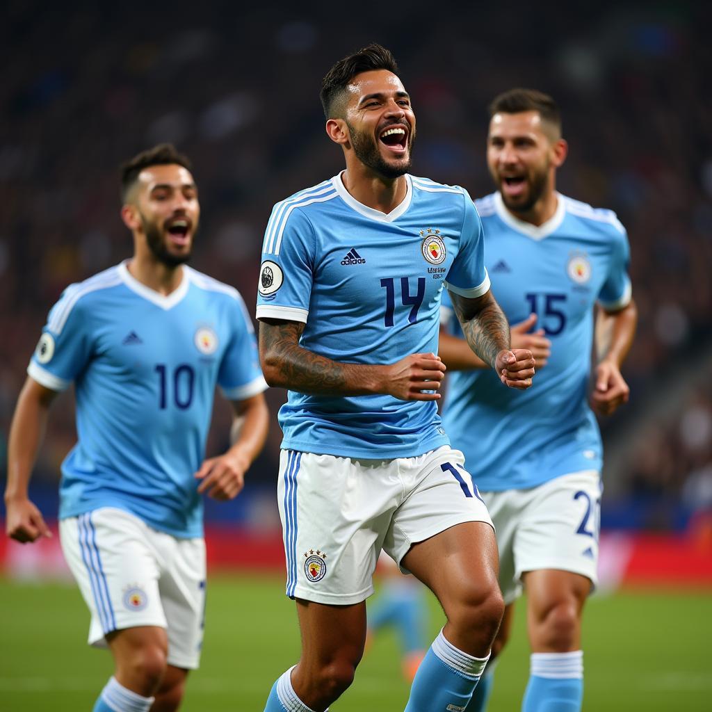 Lorenzo Insigne celebrates a goal with his teammates, showcasing his passion and joy