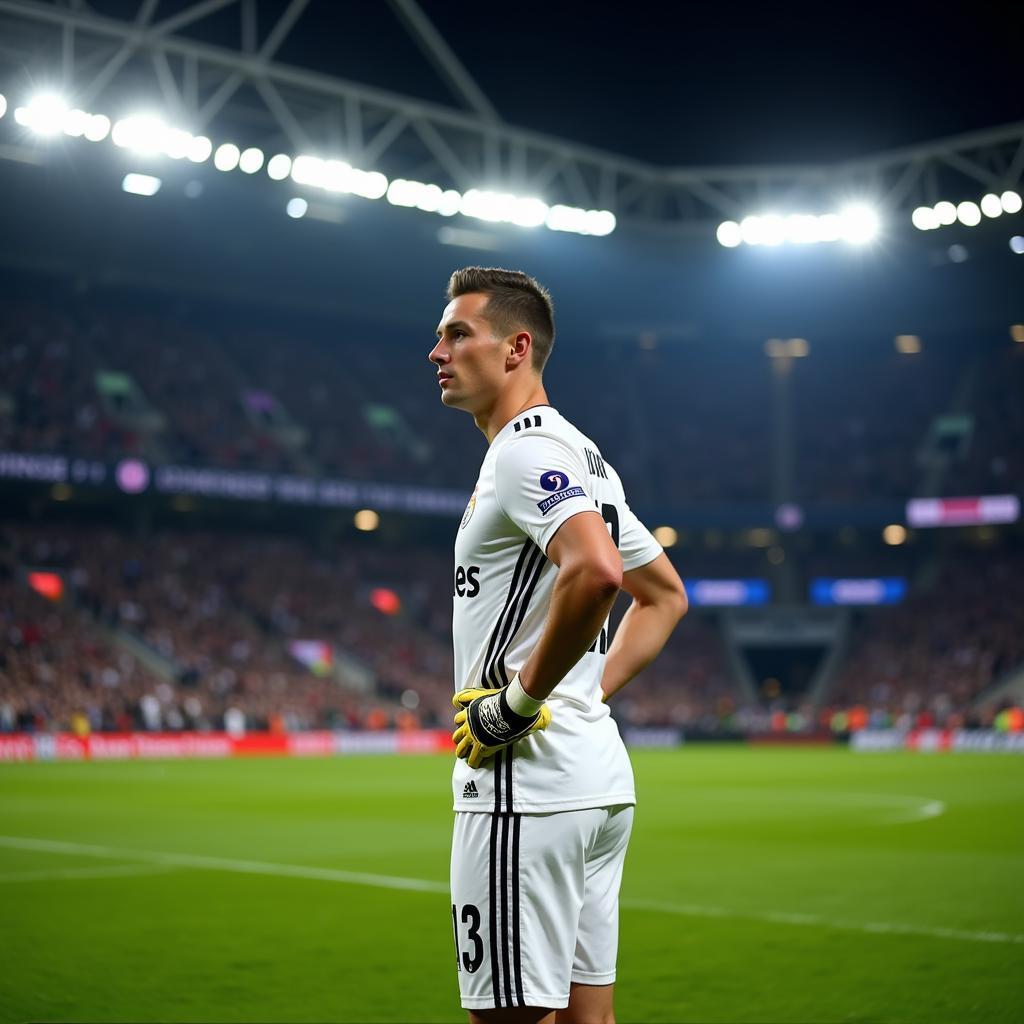 Andriy Lunin tập trung trong khung thành Real Madrid