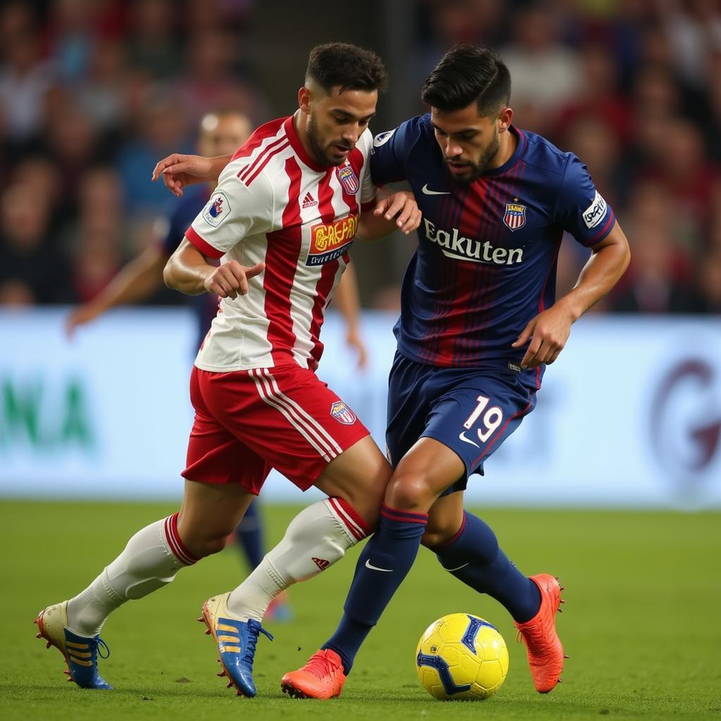 M. Merino makes a crucial tackle during a match