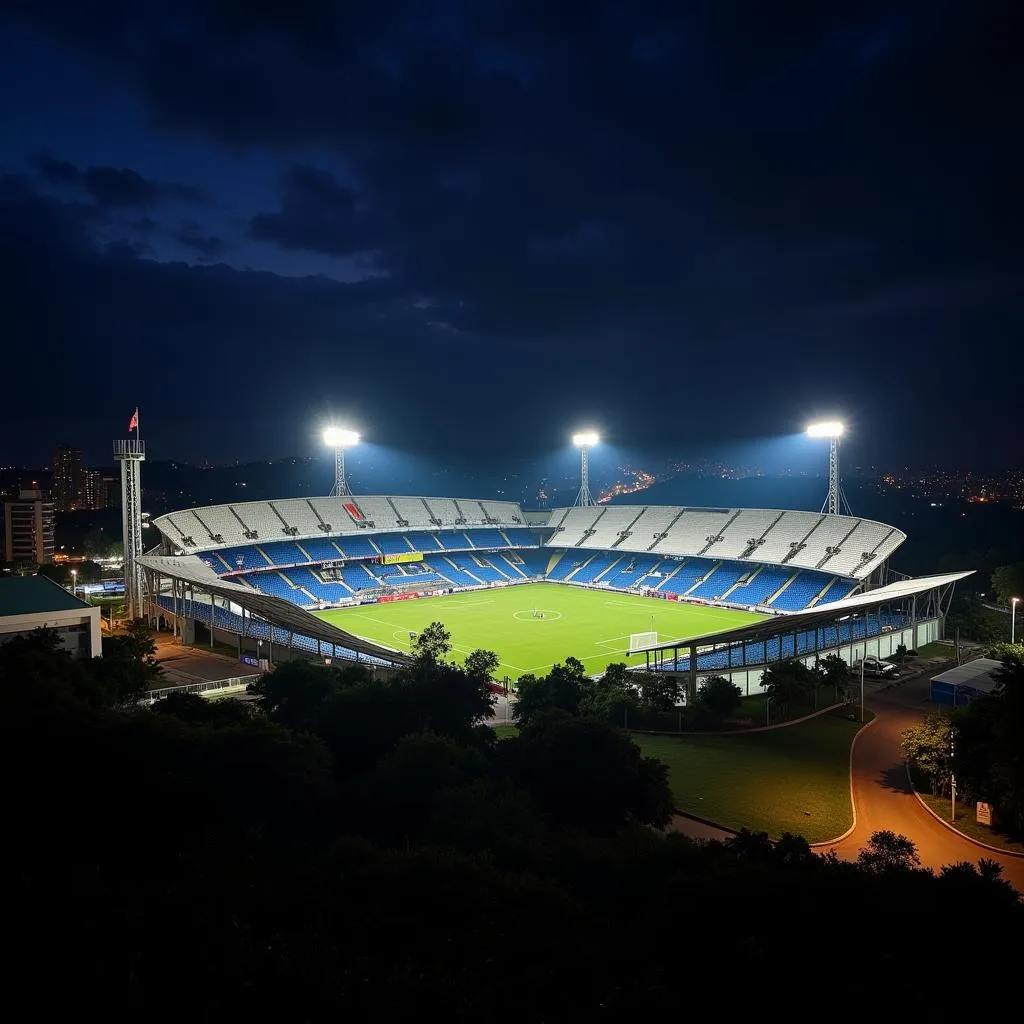 Toàn cảnh Malabo Stadium lung sáng đèn trong đêm