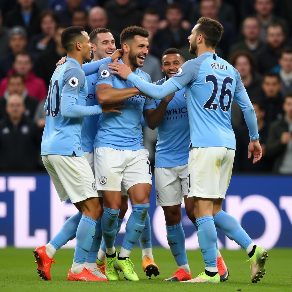 Các cầu thủ Manchester City ăn mừng chiến thắng