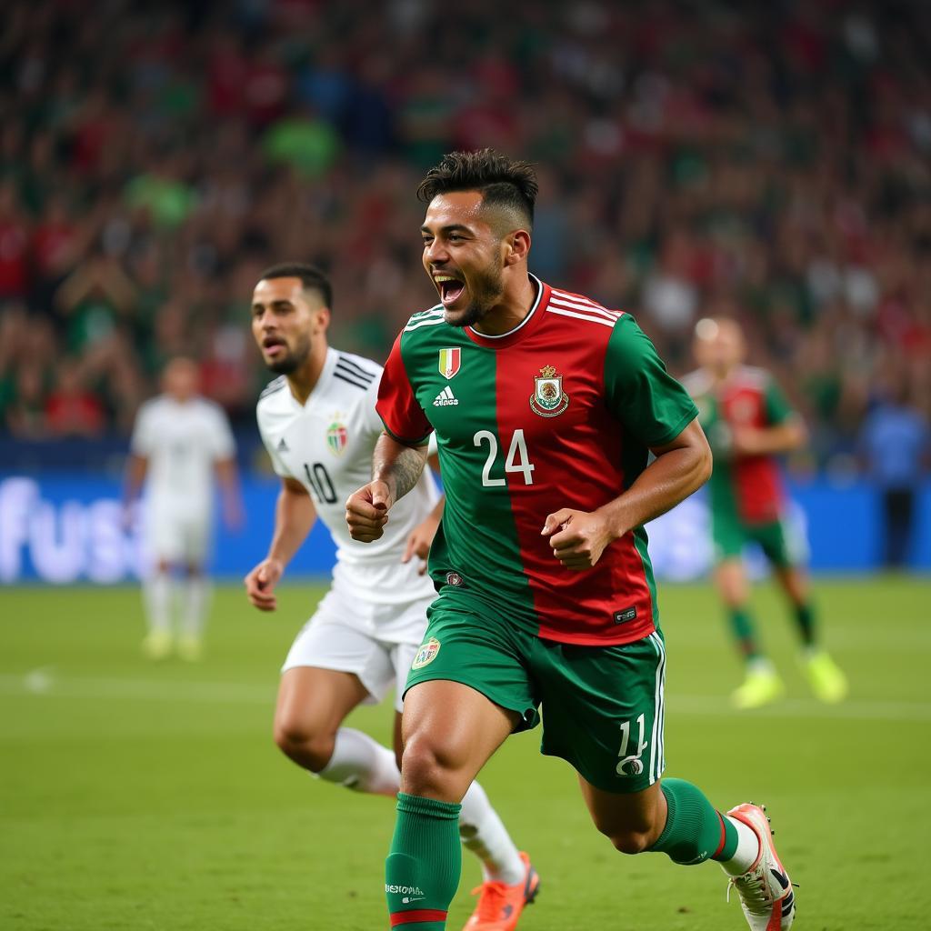 Marco Fabian ăn mừng bàn thắng trong màu áo đội tuyển Mexico.